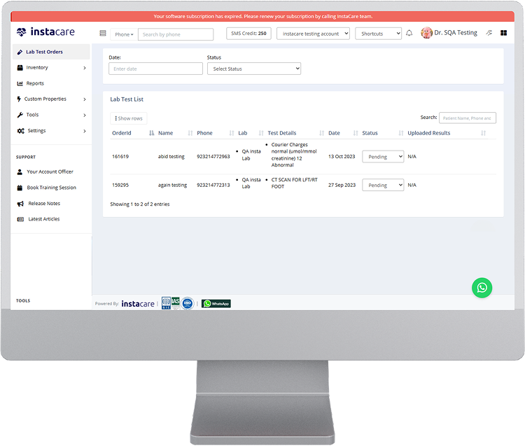 Laboratory Information Management Software LIMS Mockup
